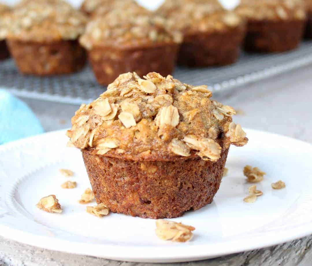 Oatmeal banana muffin with an oatmeal crumb topping
