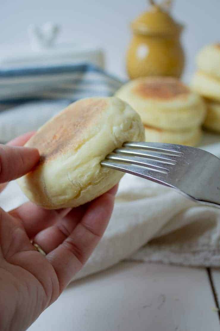 Fork split Sourdough English Muffins