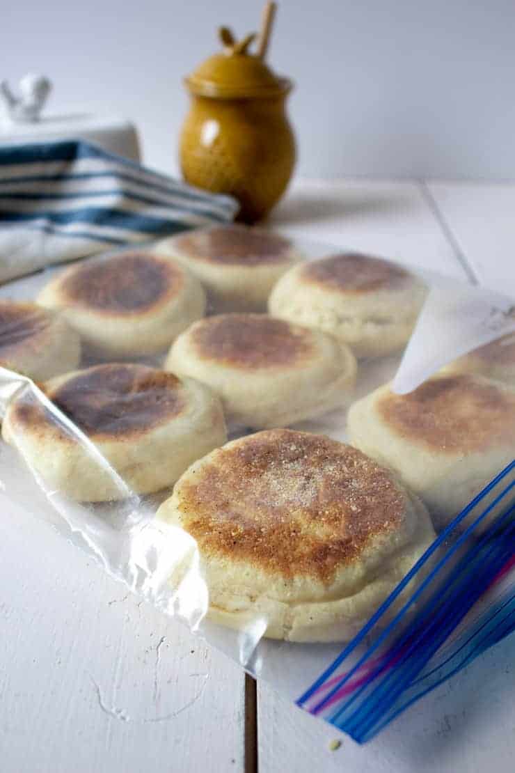 Sourdough English Muffins ready for the freezer.