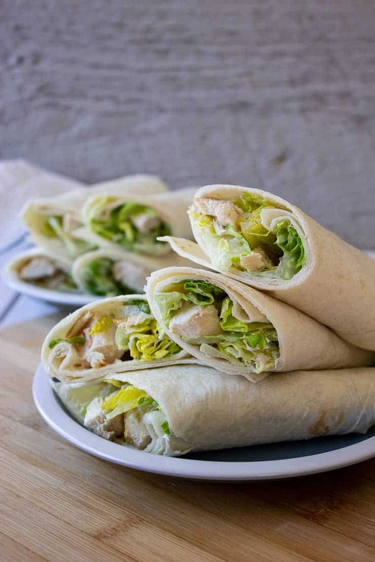 Chicken Caesar Wrap piled on a small plate