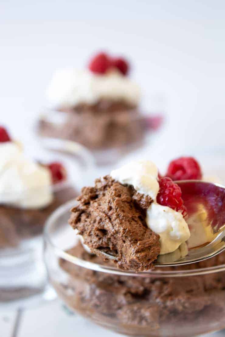 A spoonful of homemade chocolate mousse