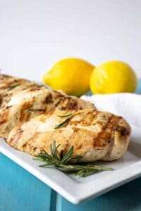 Lemon Rosemary Grilled chicken on a white plate