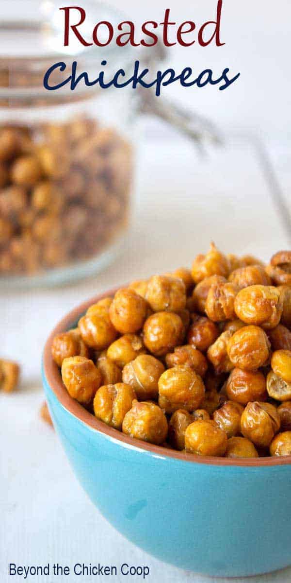 Roasted Chickpeas in a small turquoise bowl.
