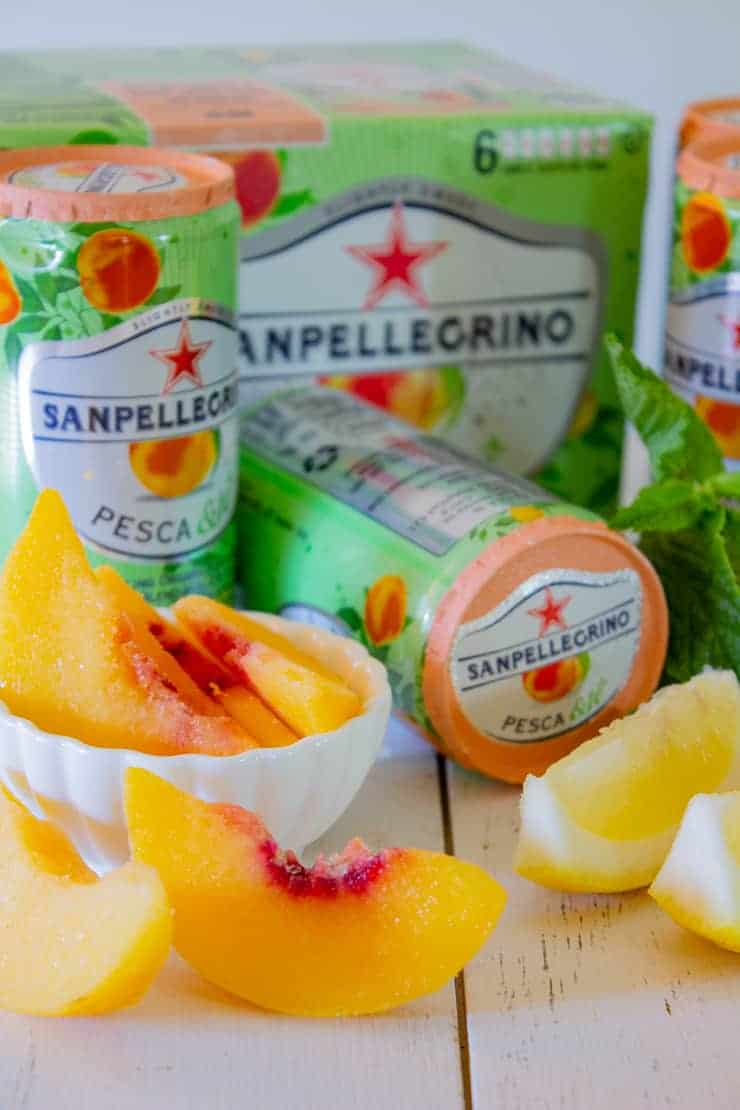 Peaches, lemon, mint and Sanpellegrino.