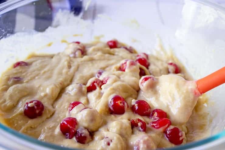 Cherries in a cake batter.