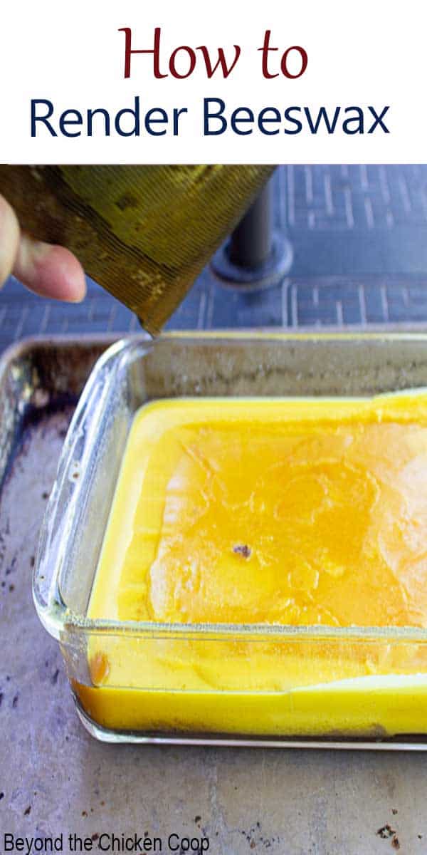 Yellow beeswax in a glass baking dish.