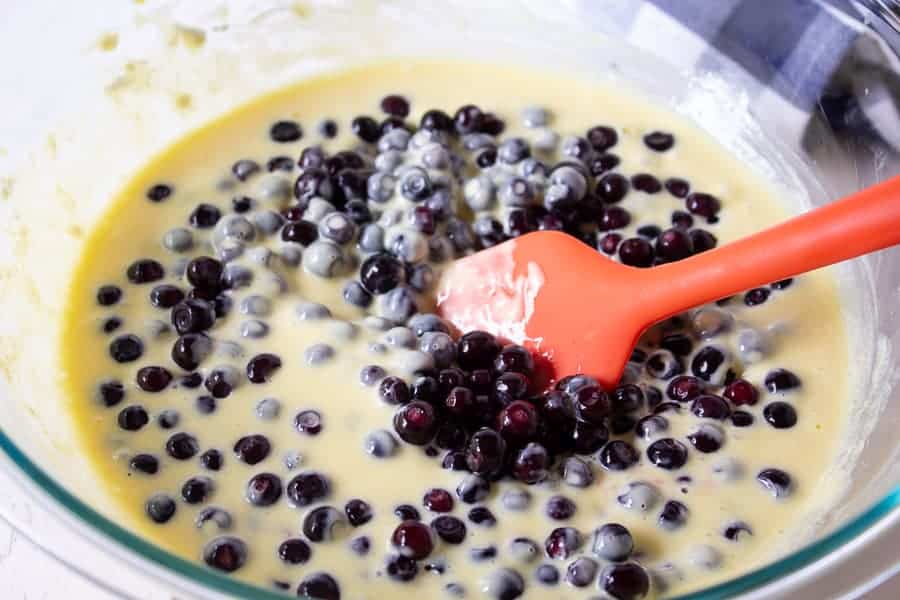 Fresh huckleberries in a custard mixture.