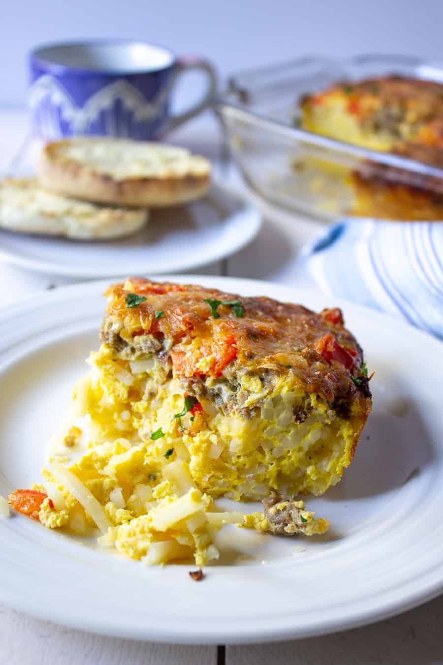 Egg casserole with hash browns and bell peppers. 