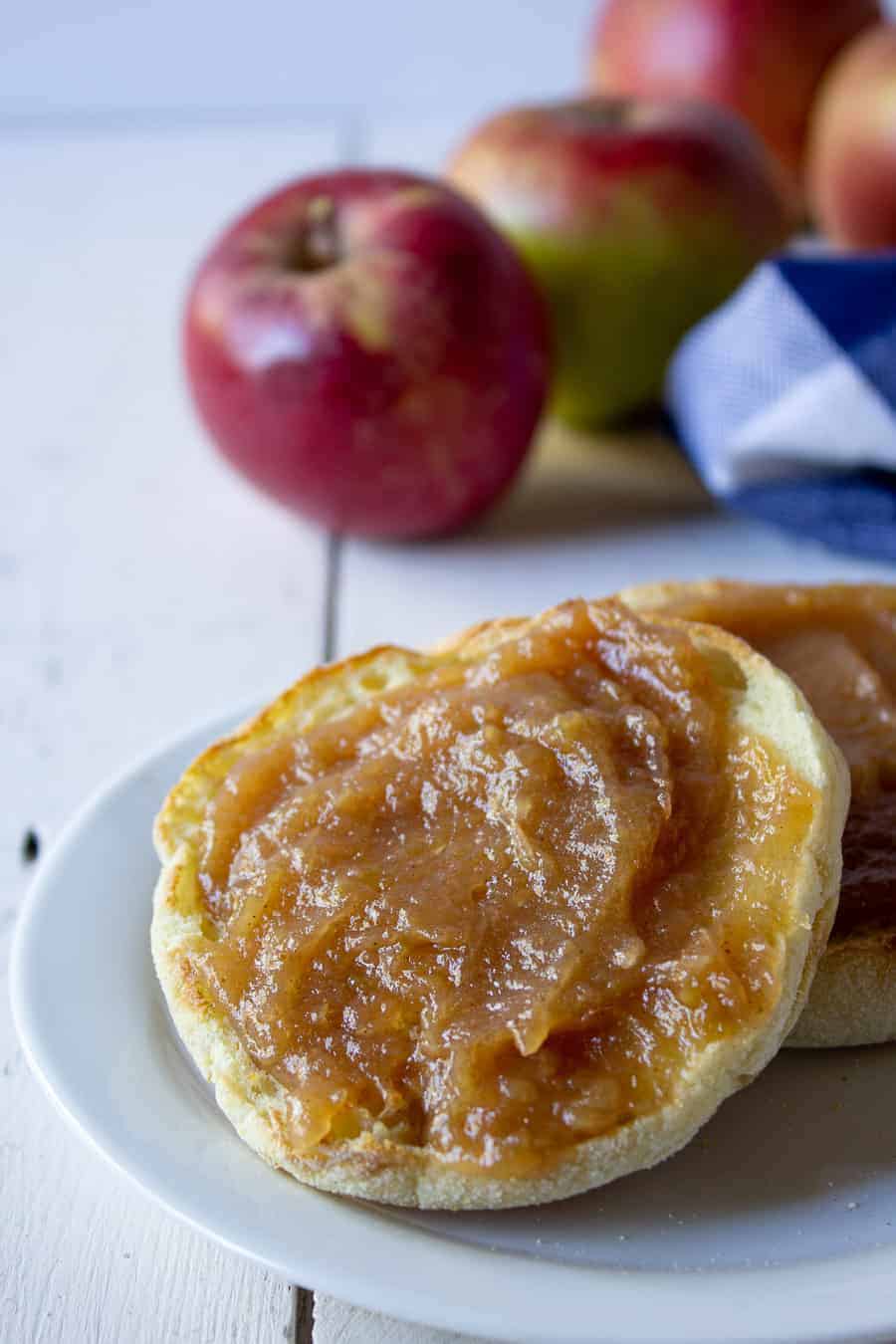 English muffin topped with apple butter.