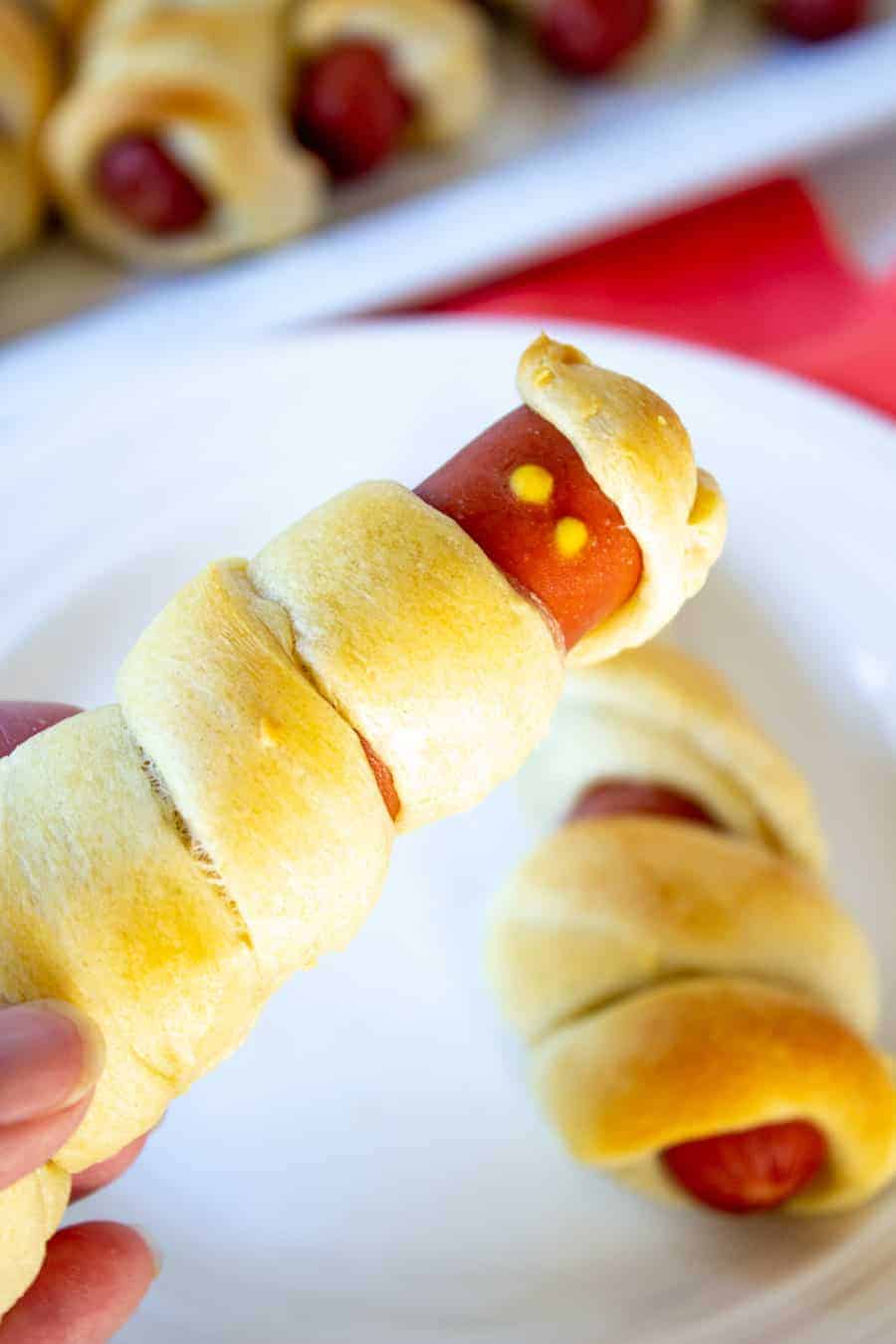 A hot dog wrapped in bread dough.