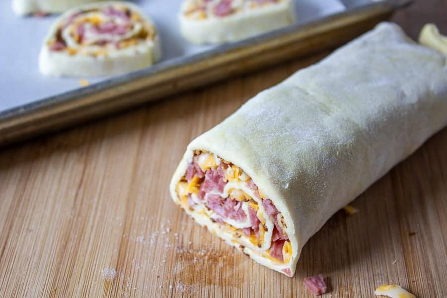Pinwheel filled with salami and cheese.