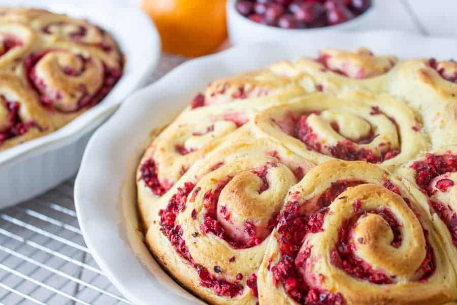 Fresh batch of cinnamon rolls in a baking dish. 