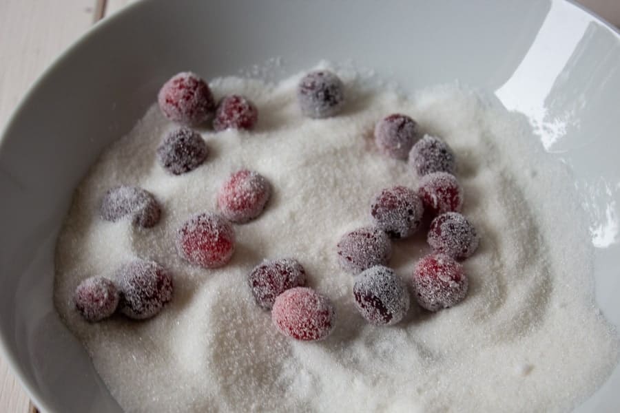 Red berries covered with sugar.