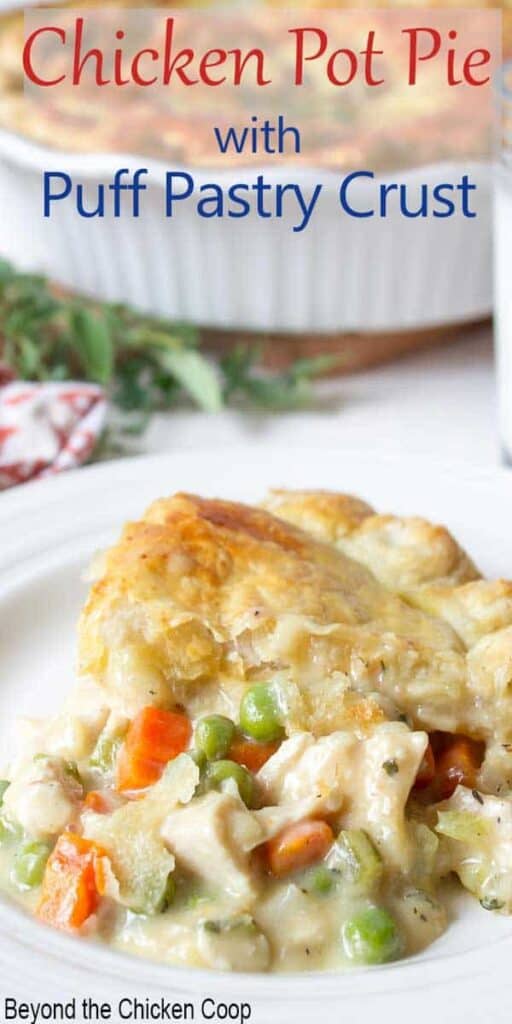 Chicken filling with peas and carrots with a flaky crust.