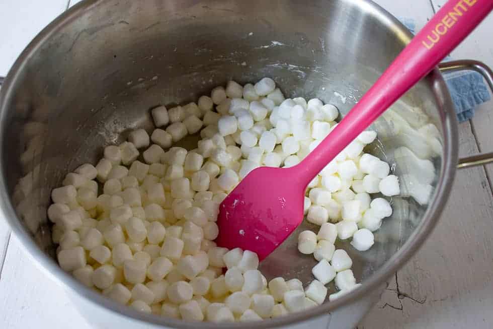 A pot filled with mini marshmallows.