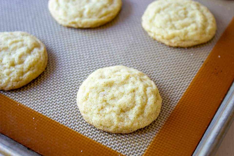 Baked cookies on a baking sheet.