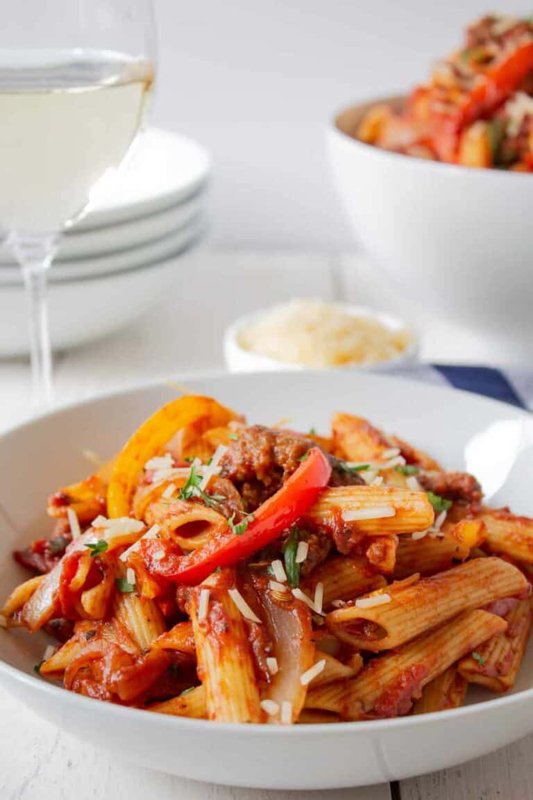 One Pot Sausage Peppers Onions Pasta - Beyond The Chicken Coop