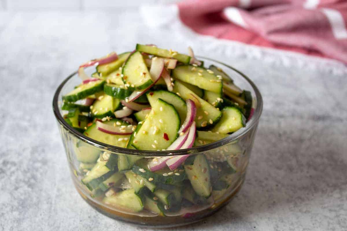 Asian Cucumber salad with red onions. 