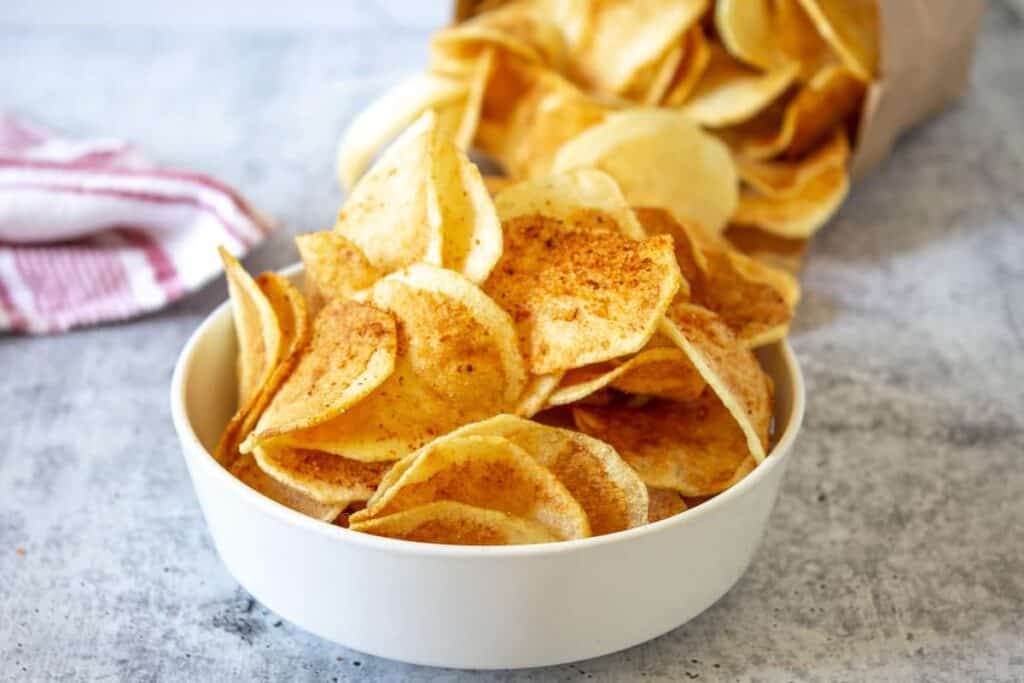 Potato chips topped with a chili lime seasoning.