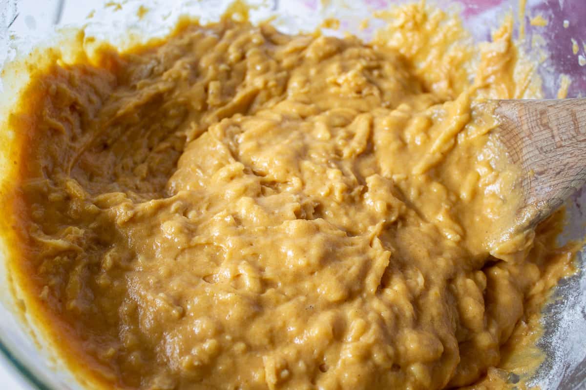 Pumpkin Apple Muffins batter in a bowl.