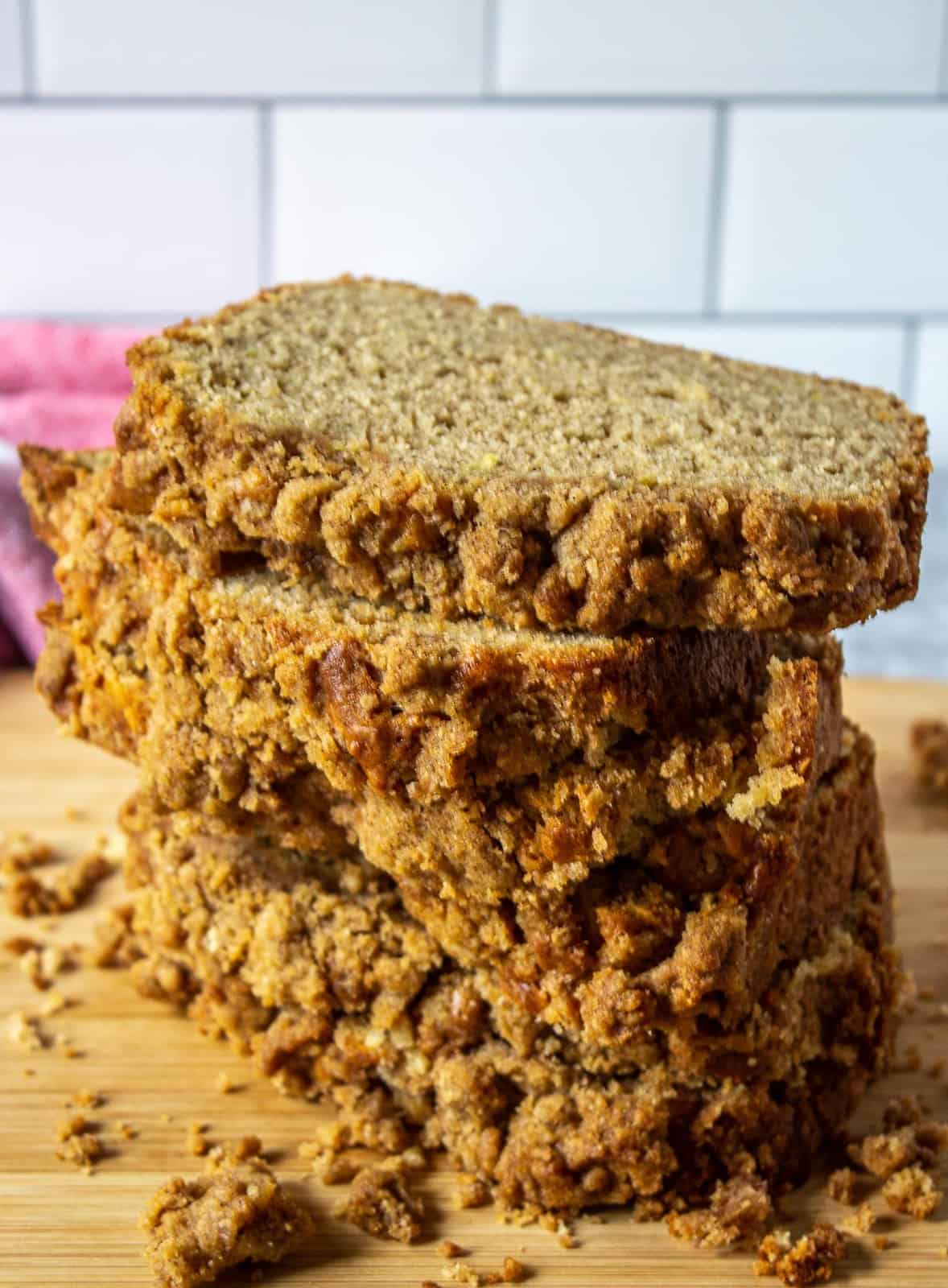 Stacks of sliced apple bread.