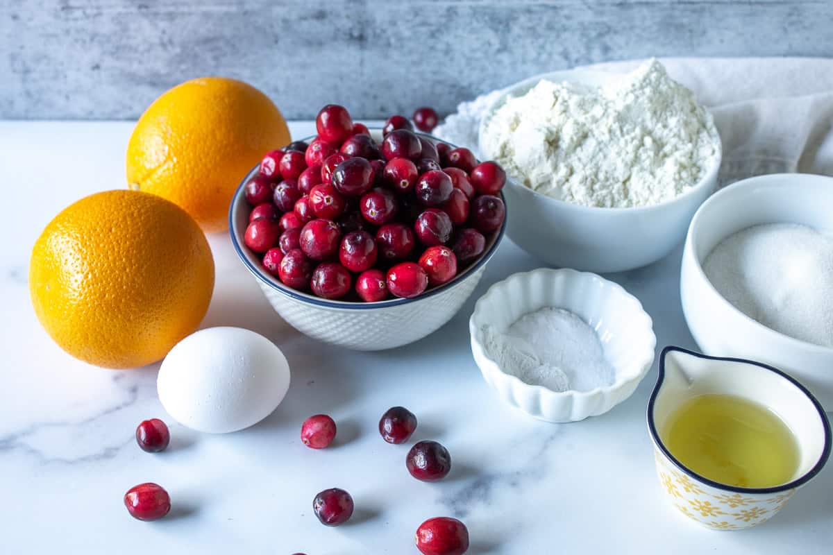 Ingredients for making cranberry bread.