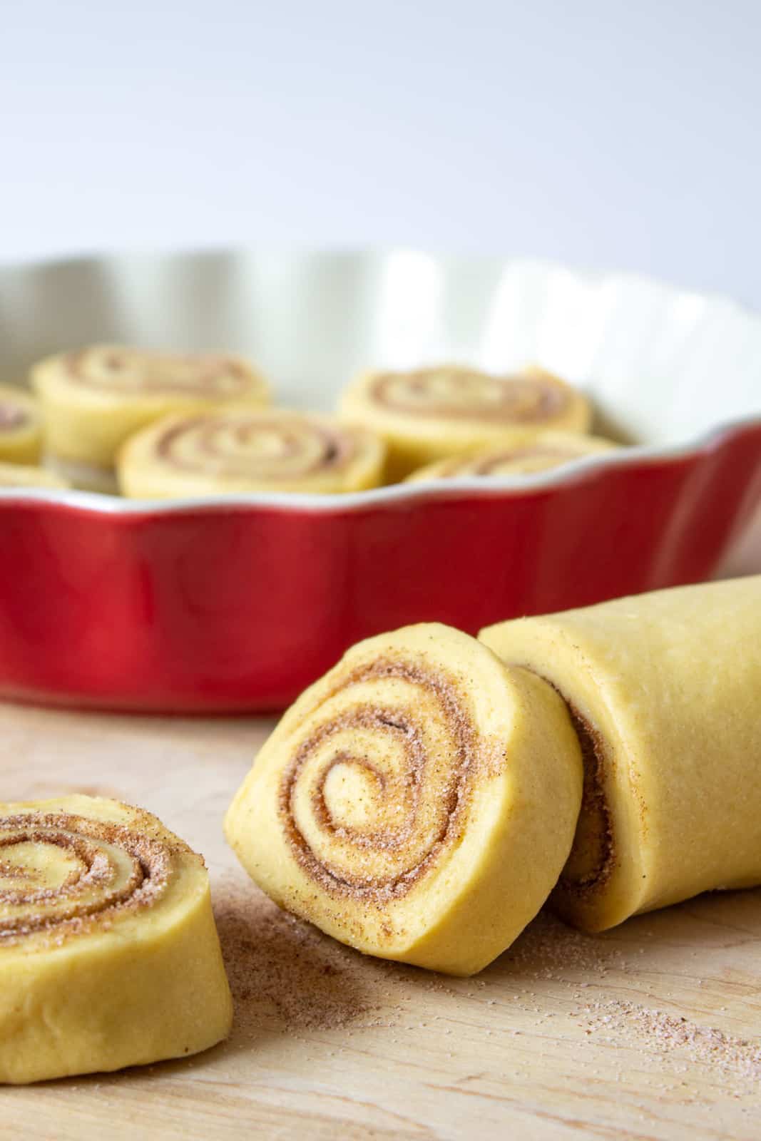 Rolled dough filled with cinnamon and sugar.