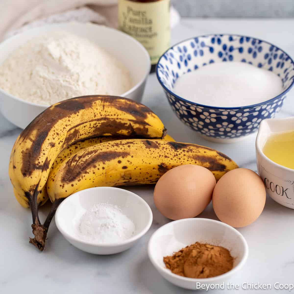Ingredients for making banana muffins. 