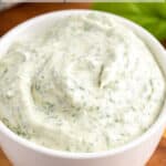 A bowl filled with basil aioli.