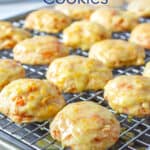 A baking rack filled with cookies.