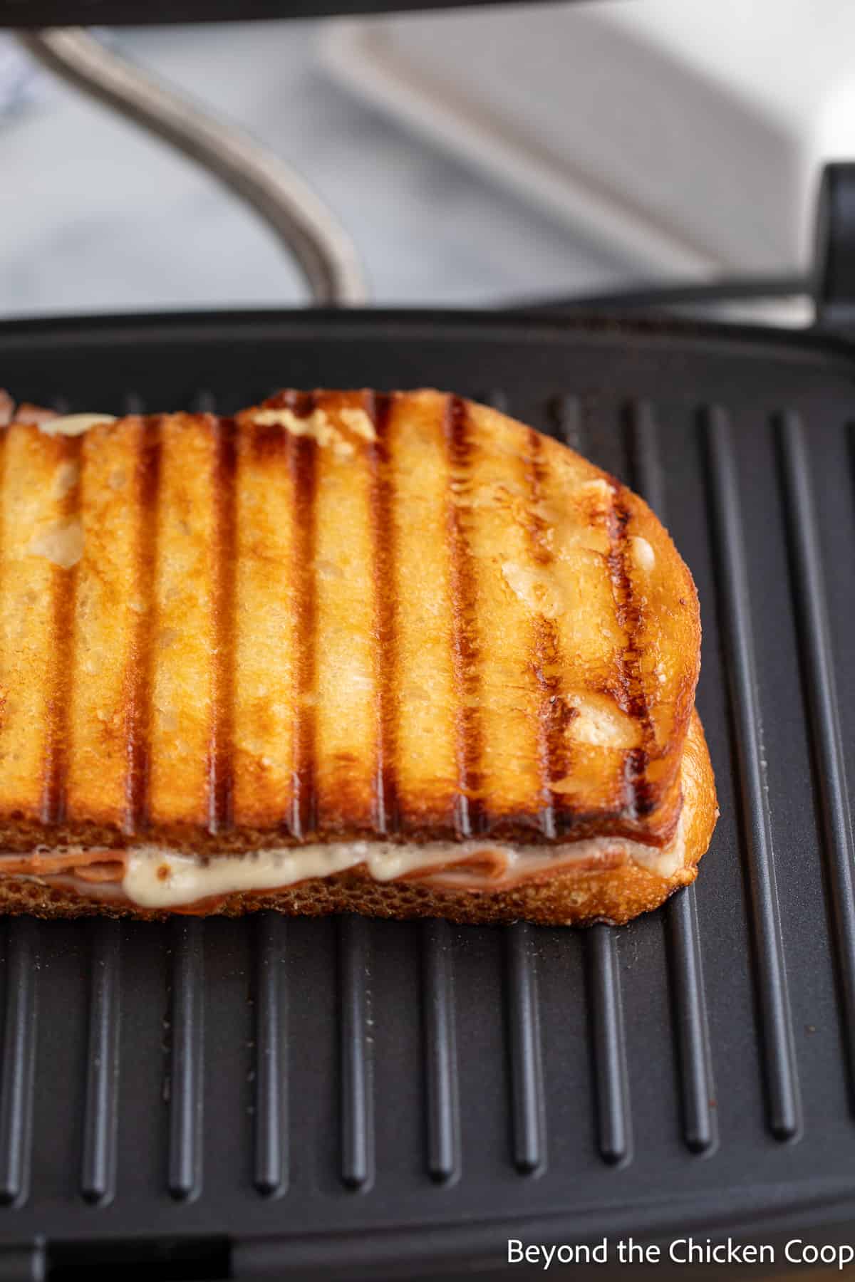 A grilled ham and cheese sandwich. 
