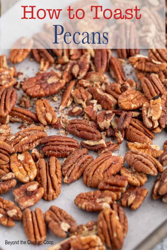 Pecans on a baking sheet.