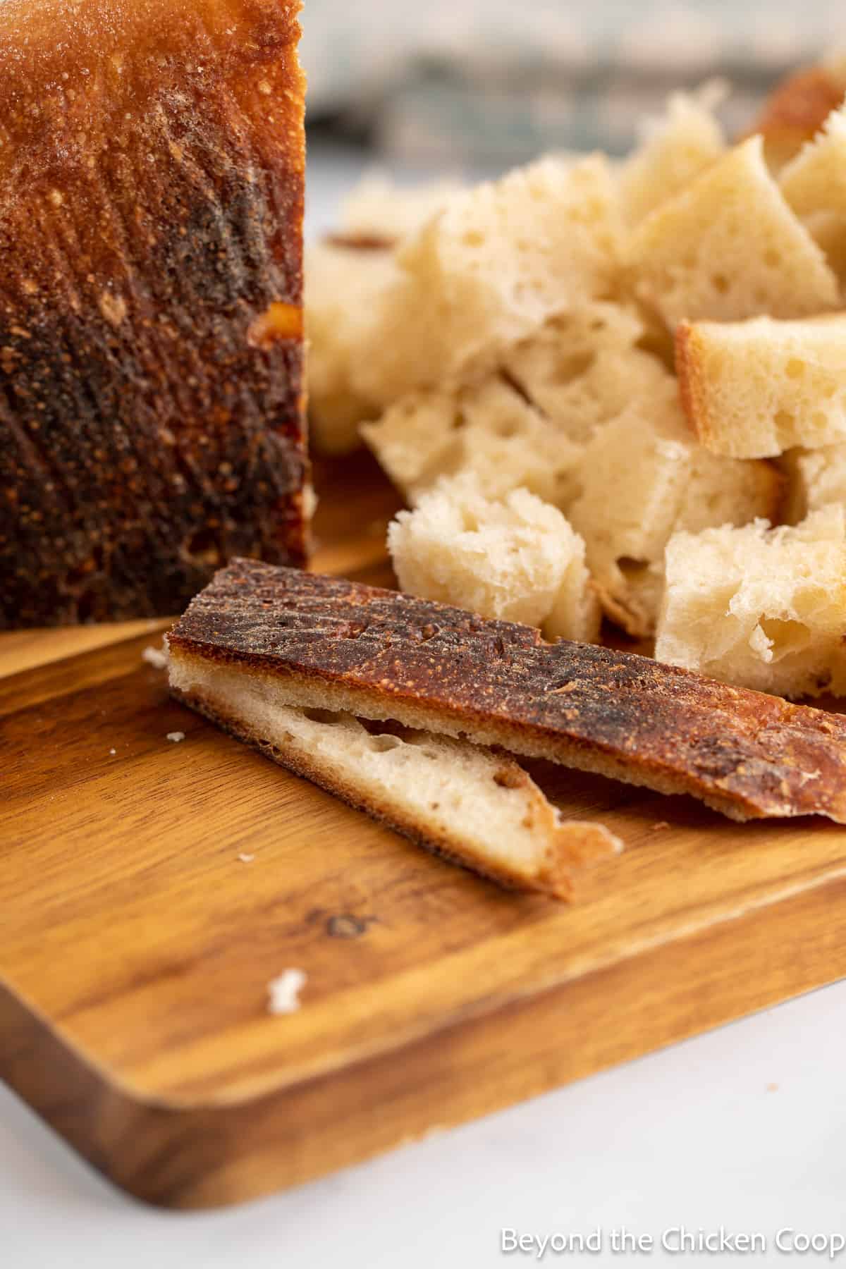 Sliced crusts from bread. 