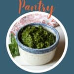 A small bowl filled with pesto.