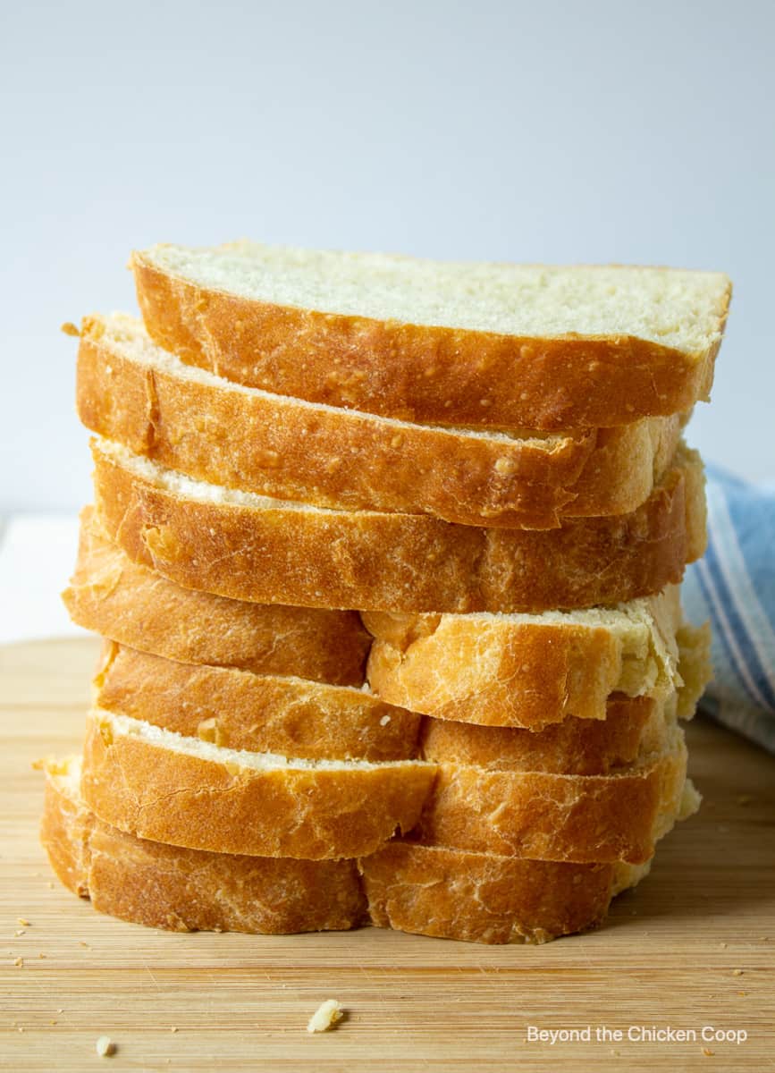 A stack of homemade sliced bread.