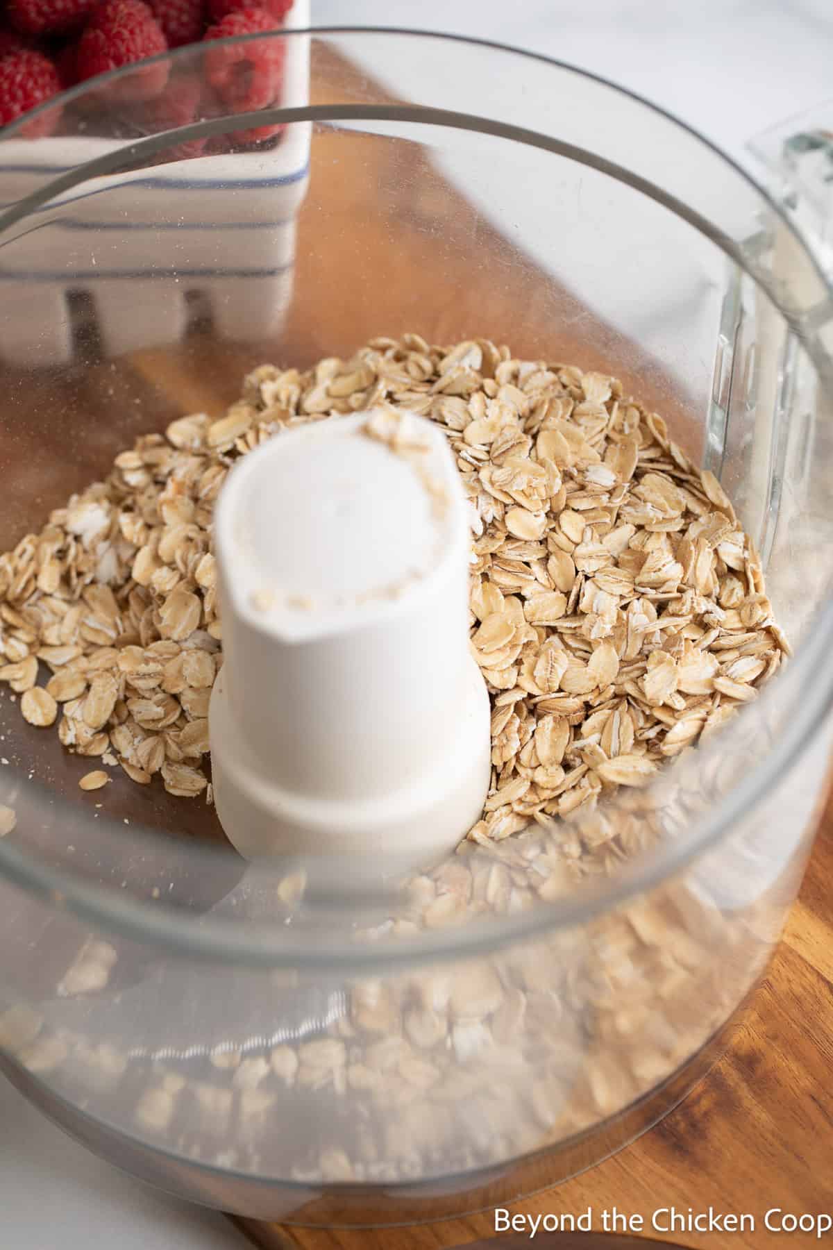 Oats in a food processor. 