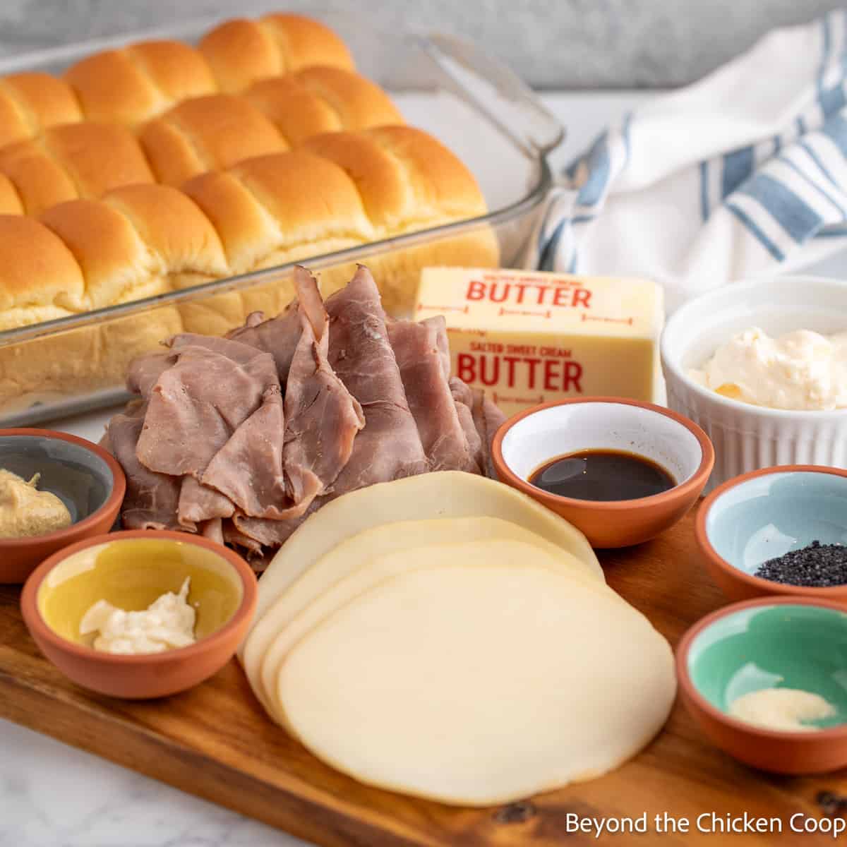 Ingredients for making beef sliders. 