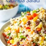 Quinoa salad with black beans, corn, tomatoes and peppers.