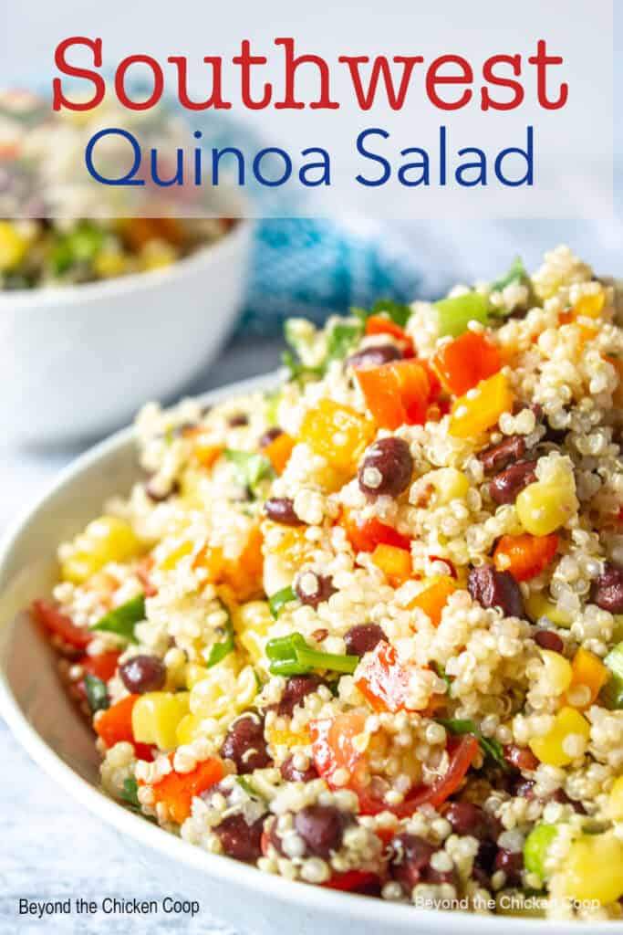 Quinoa salad with black beans, corn, tomatoes and peppers.