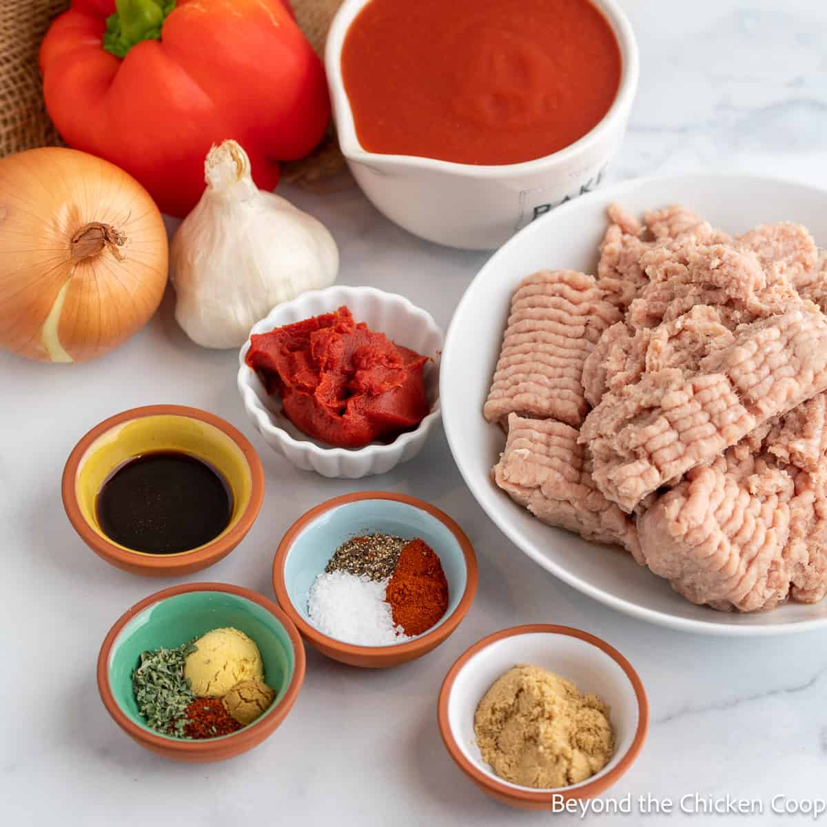 Ingredients for making sloppy joes. 