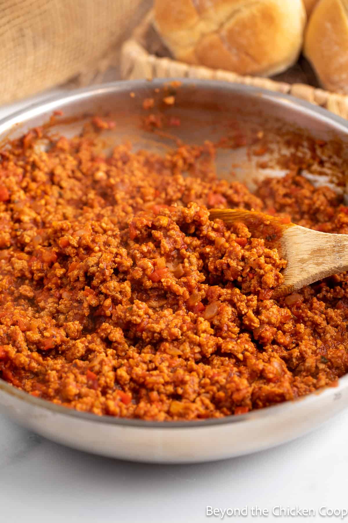 Sloppy Joe meat in a pan. 