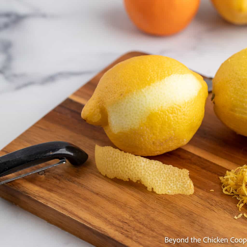 Lemon peel removed from a lemon. 