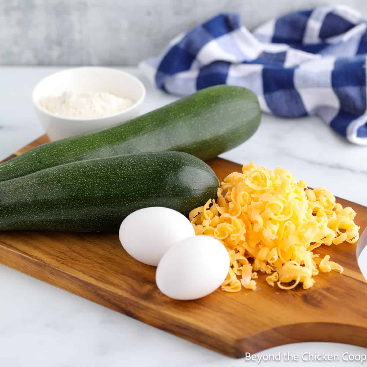 Ingredients for making zucchini pancakes. 