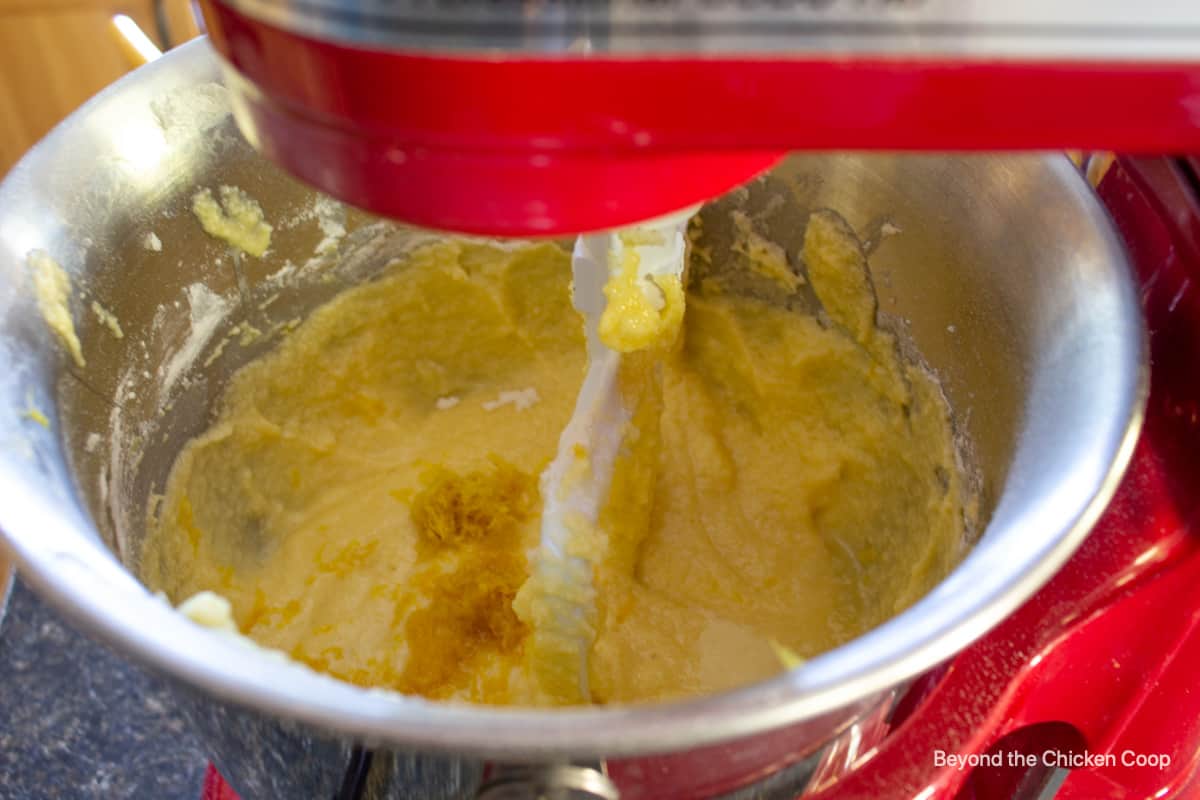 Combine cake batter in a mixing bowl. 
