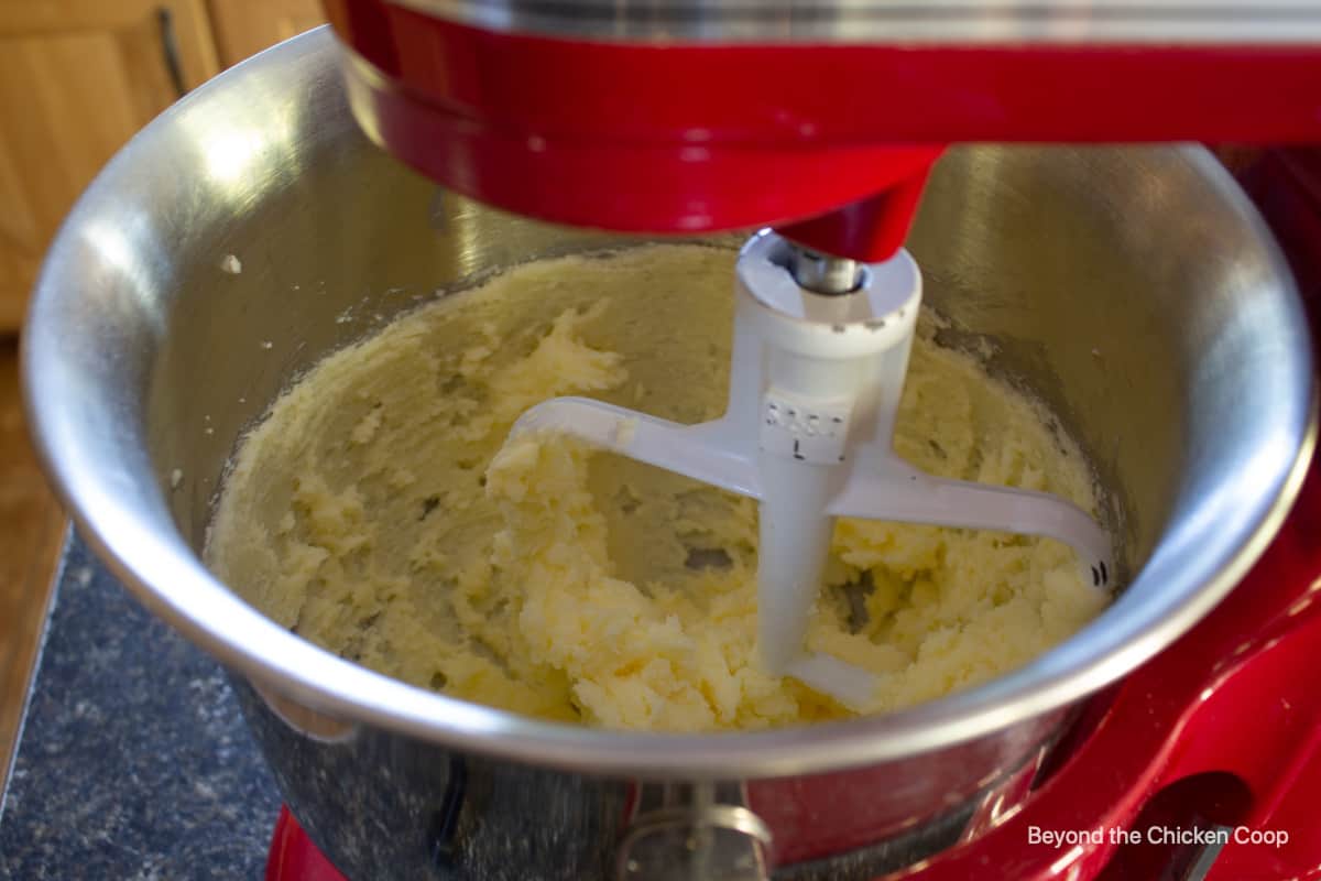 Flour and butter in a mixing bowl.