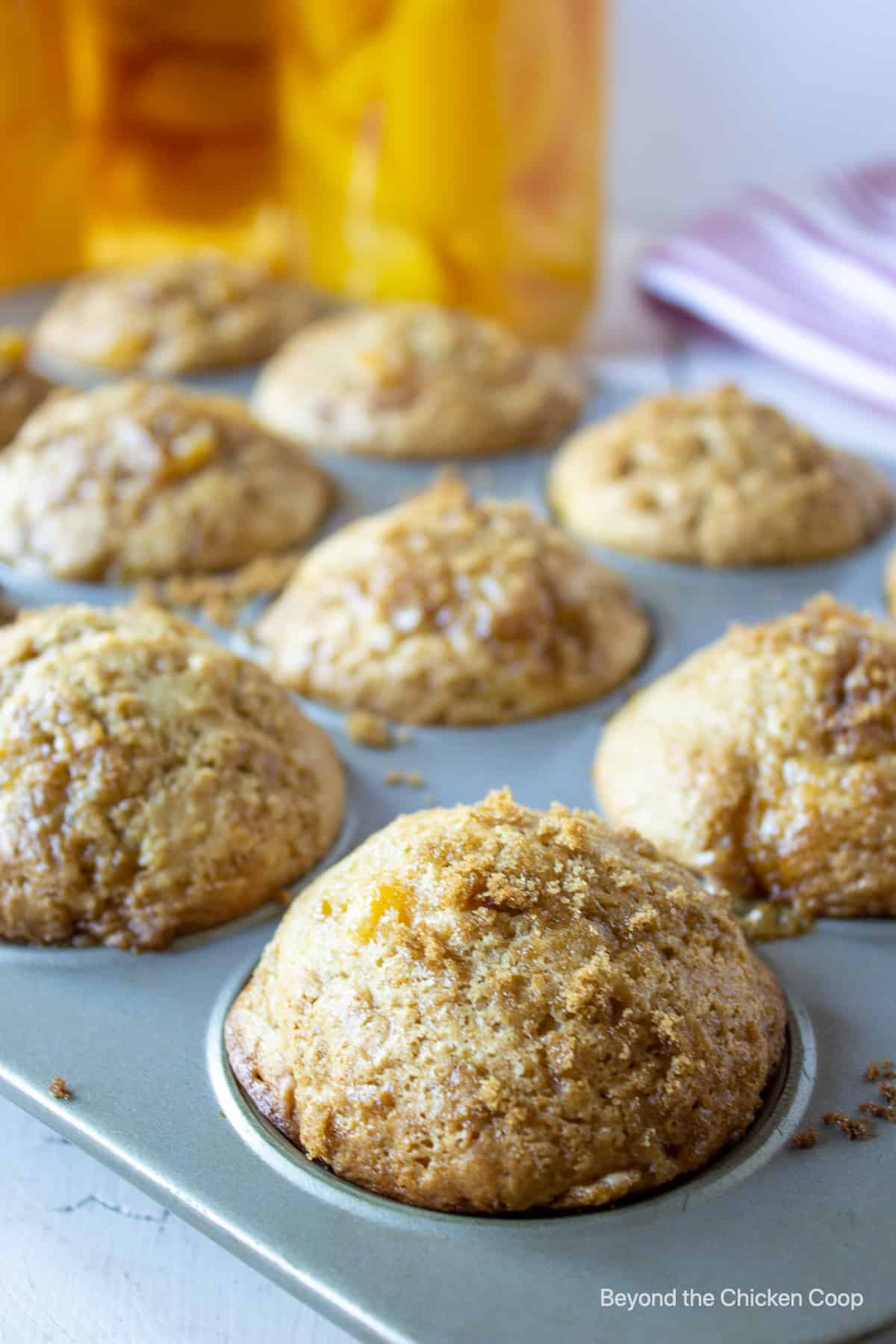 Baked muffins in a muffin tin.