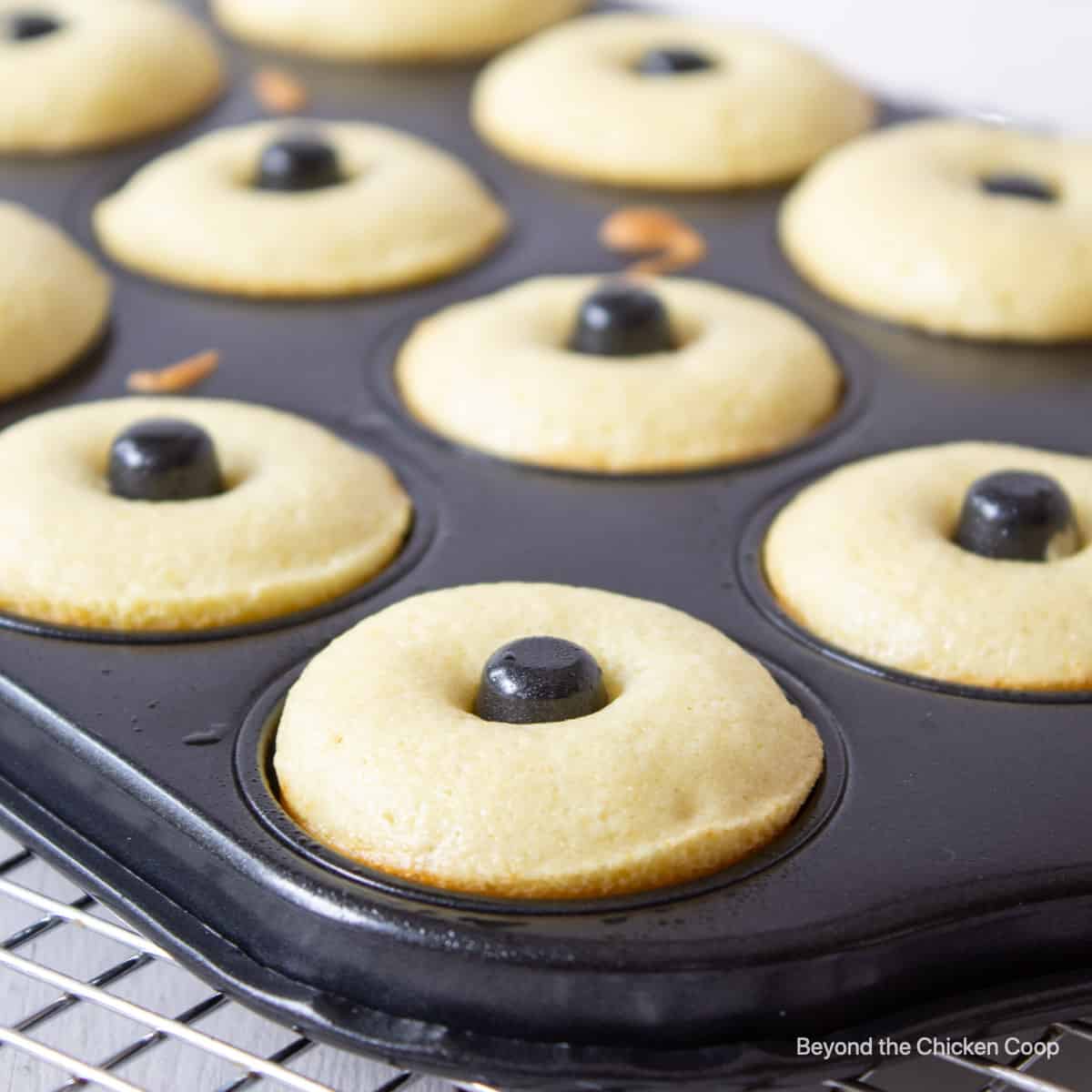 Baked donuts in donut pan.