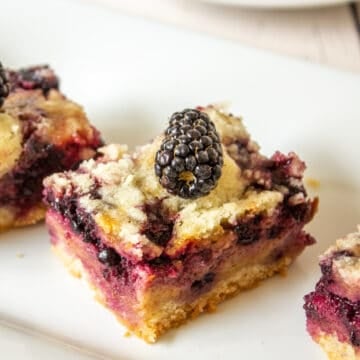 A dessert bar filled with blackberries.