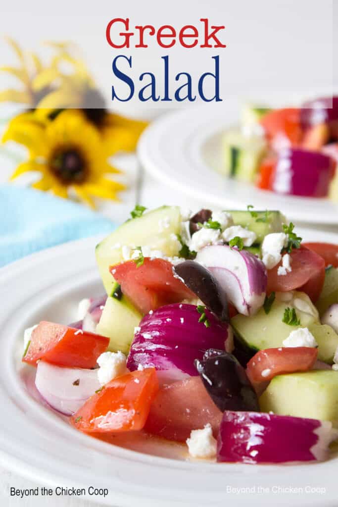 Fresh tomatoes, cucumber and. onions in a salad.
