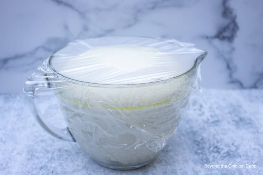 Bread dough that has doubled in size.